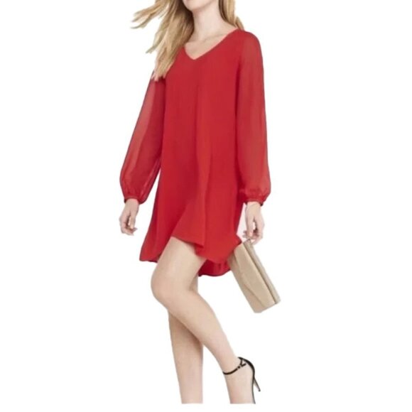 EXPRESS V-Neck Chiffon Sleeve Long Sleeve Trapeze Dress Size S - Picture 1 of 4